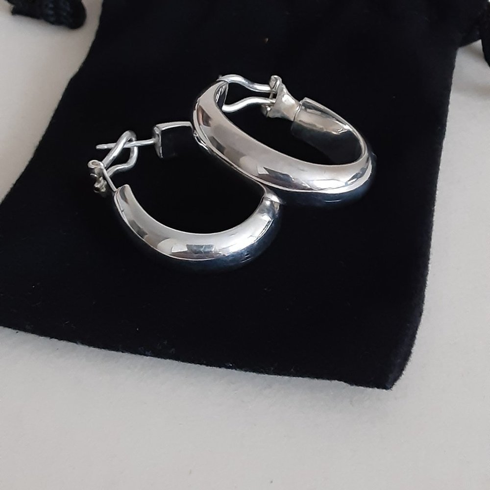 UltraFine Silver 1-1/4" Polished Omega Back Hoop Earrings